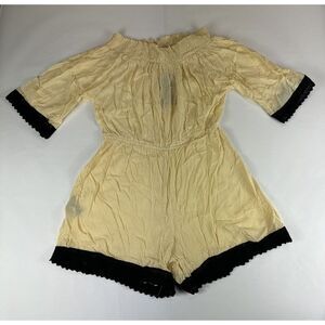 Riviera Sun Jumper Women Size 1X Crochet Romper Yellow Short Sleeve Dress Shorts